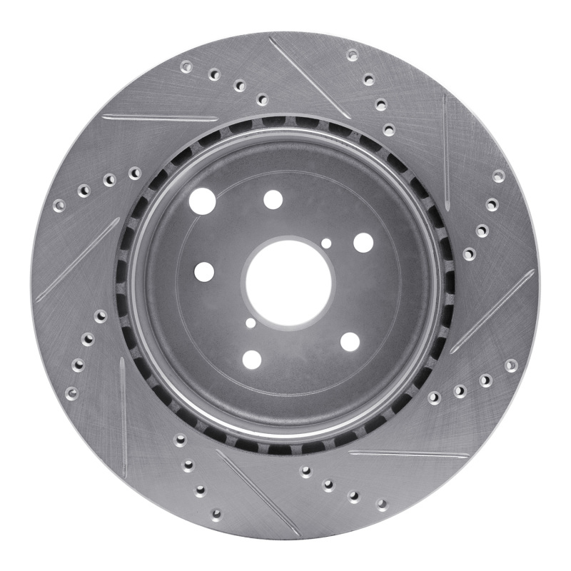 Subaru WRX STI Brake Rotor (1) - Rear Left - R1 Concepts - Drilled & Slotted - Silver - `18-`25